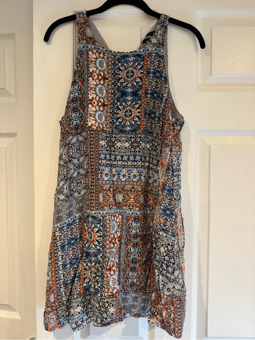 Lulu's Blue and Rust Patchwork Tank Dress